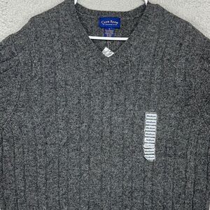 Club Room Lambswool Cable-Knit Sweater Adult Medium Grey V-Neck Pullover Men NEW